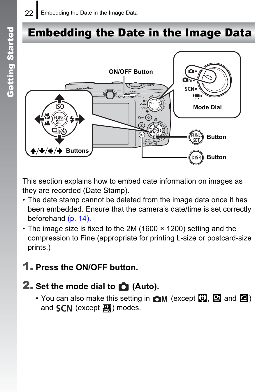 Embedding the date in the image data | Canon 970 IS User Manual | Page 24 / 238