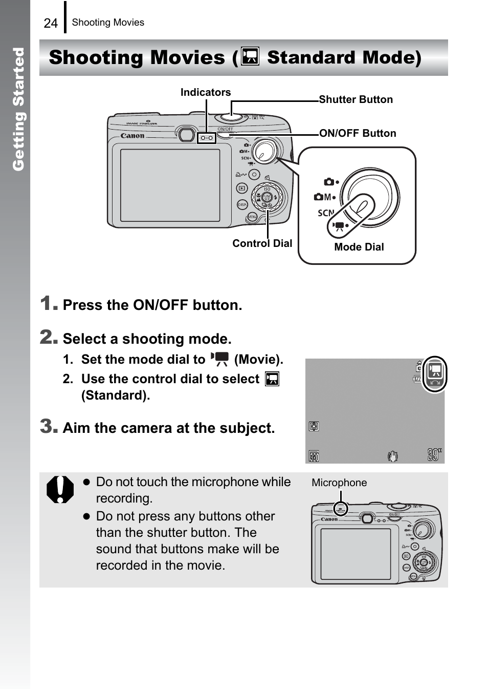 Shooting movies, Standard mode), Shooting movies 1 | Canon 970 IS User Manual | Page 26 / 238