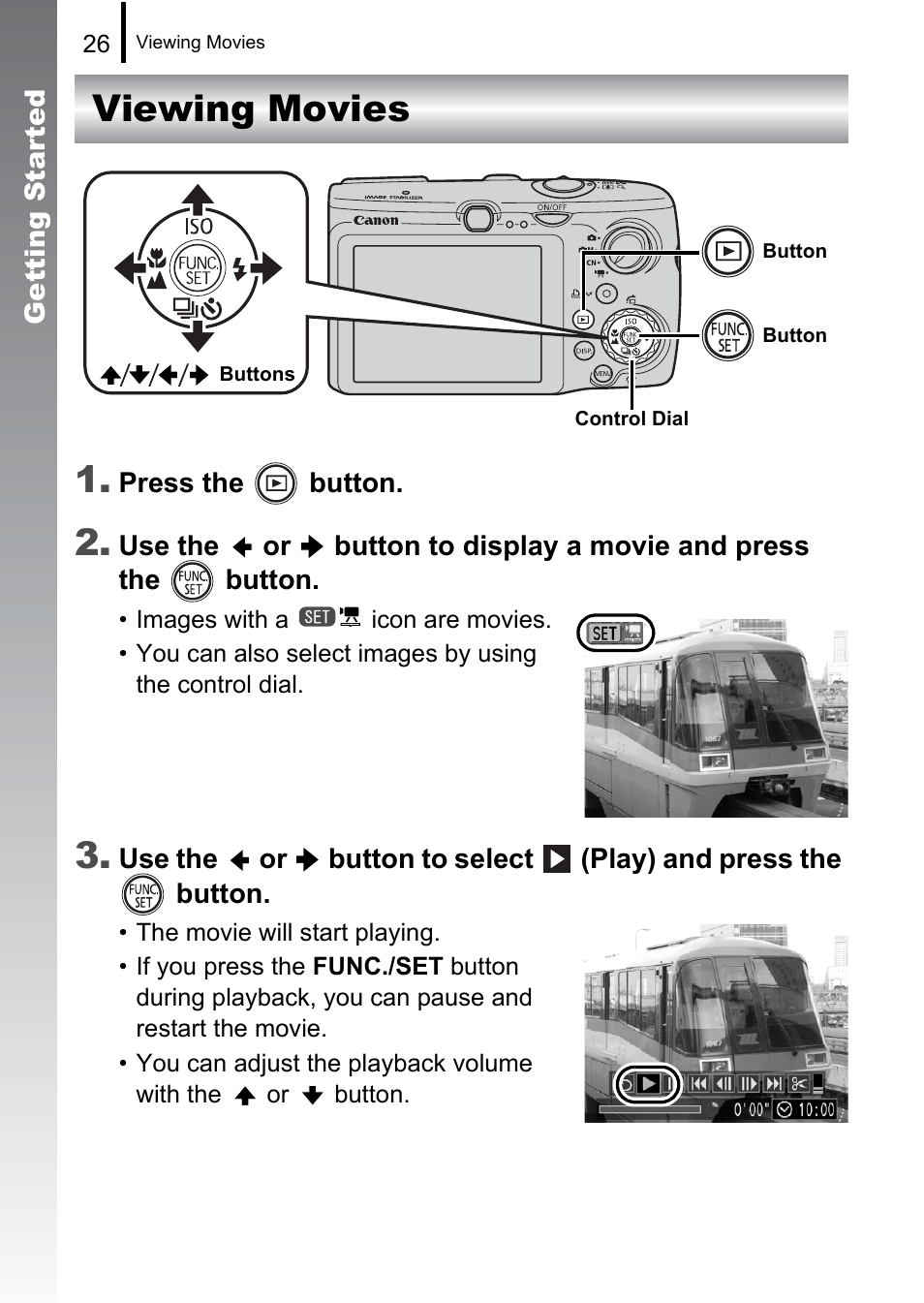 Viewing movies, Viewing movies 1 | Canon 970 IS User Manual | Page 28 / 238