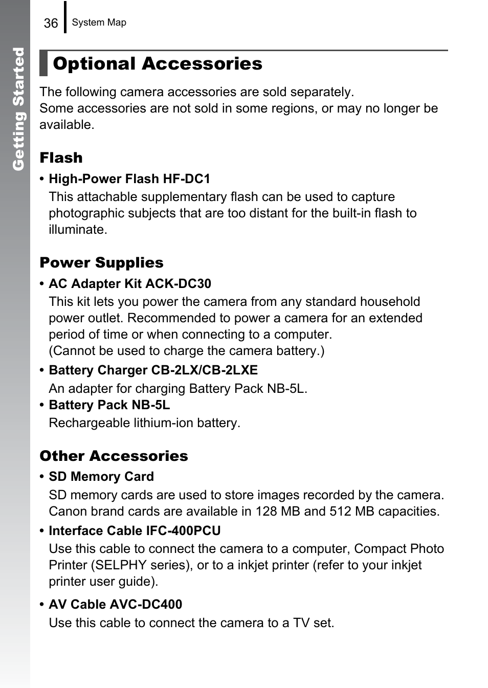 Optional accessories | Canon 970 IS User Manual | Page 38 / 238