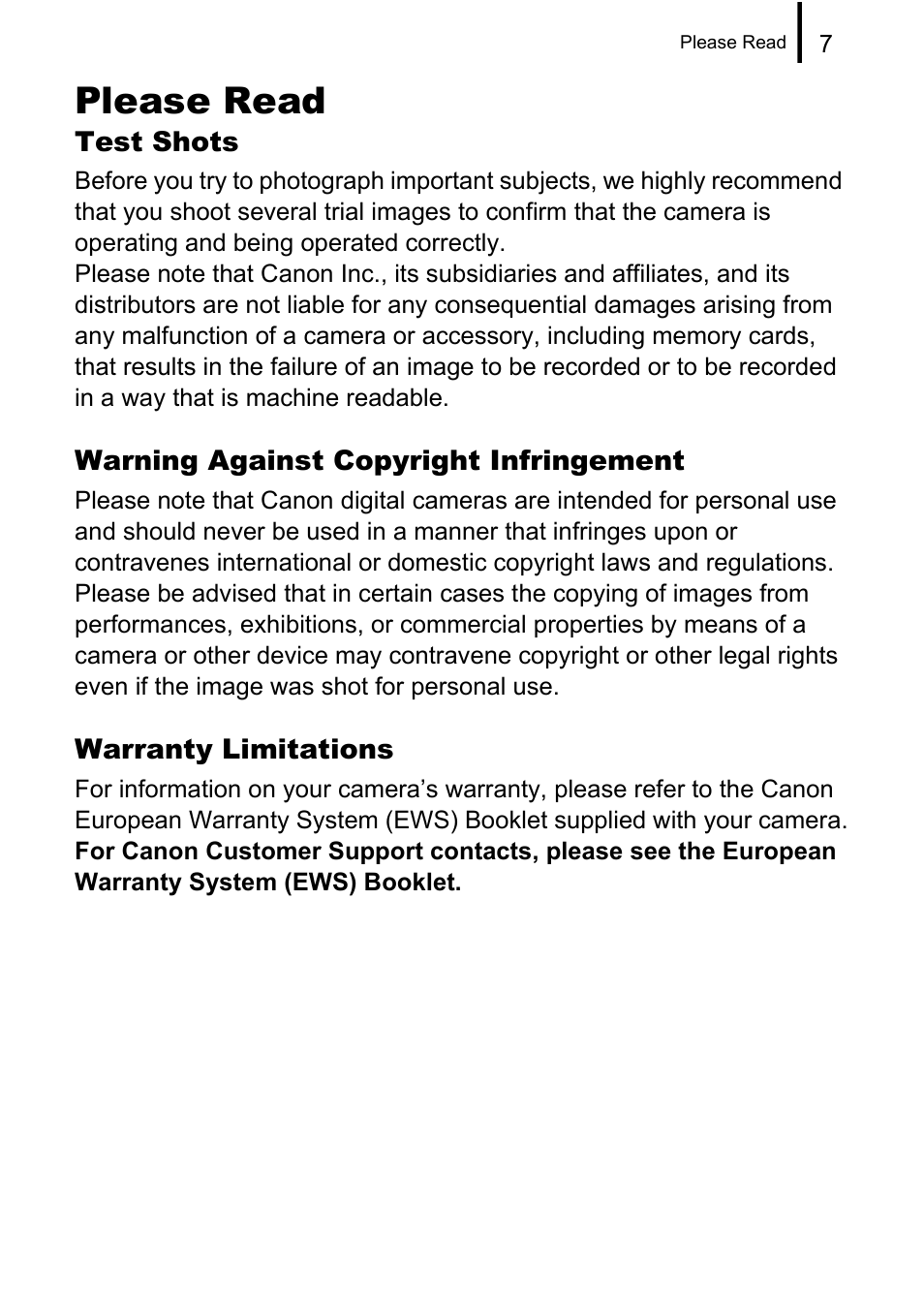 Please read | Canon 970 IS User Manual | Page 9 / 238