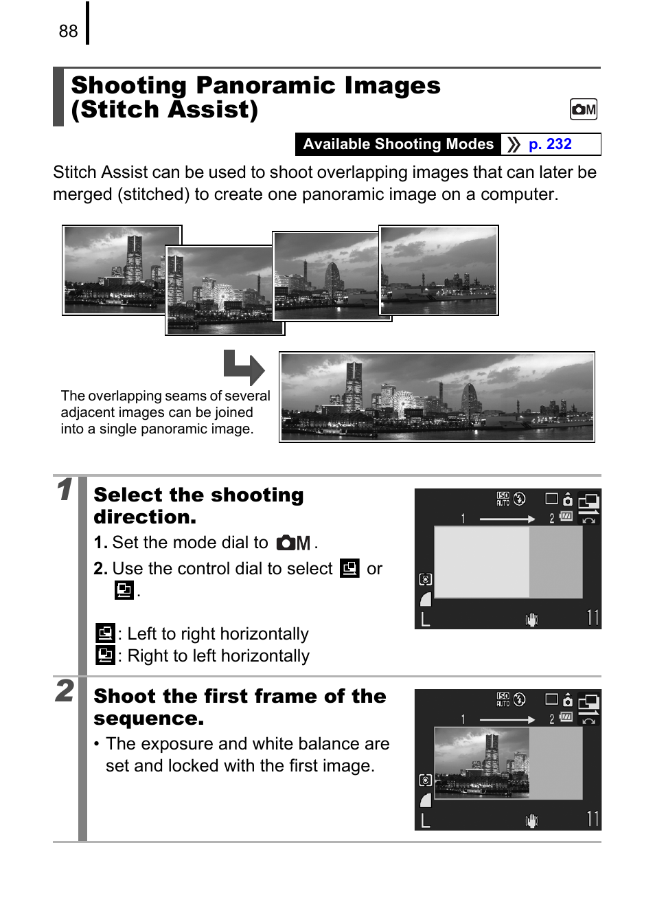 Shooting panoramic images (stitch assist), P. 88) | Canon 970 IS User Manual | Page 90 / 238