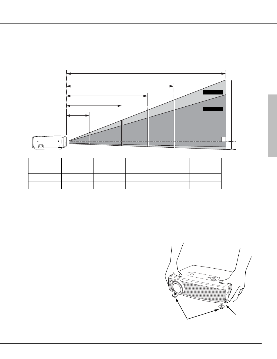 Installation, Positioning the projector, Adjustable feet | Canon LV-X4 User Manual | Page 15 / 64