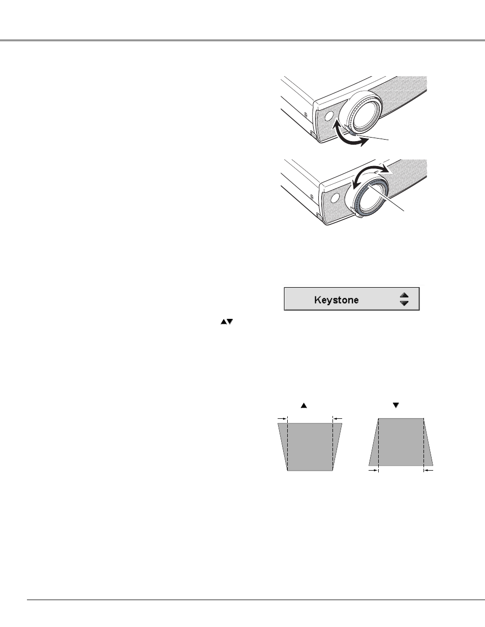 Zoom and focus adjustment, Keystone adjustment, Picture freeze function | Keystone adjustment zoom and focus adjustment | Canon LV-X4 User Manual | Page 24 / 64