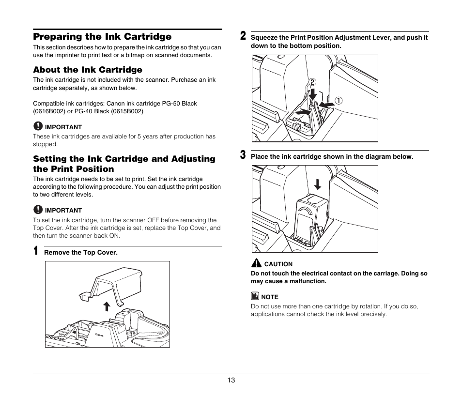 Preparing the ink cartridge, About the ink cartridge | Canon CR-190I User Manual | Page 15 / 19