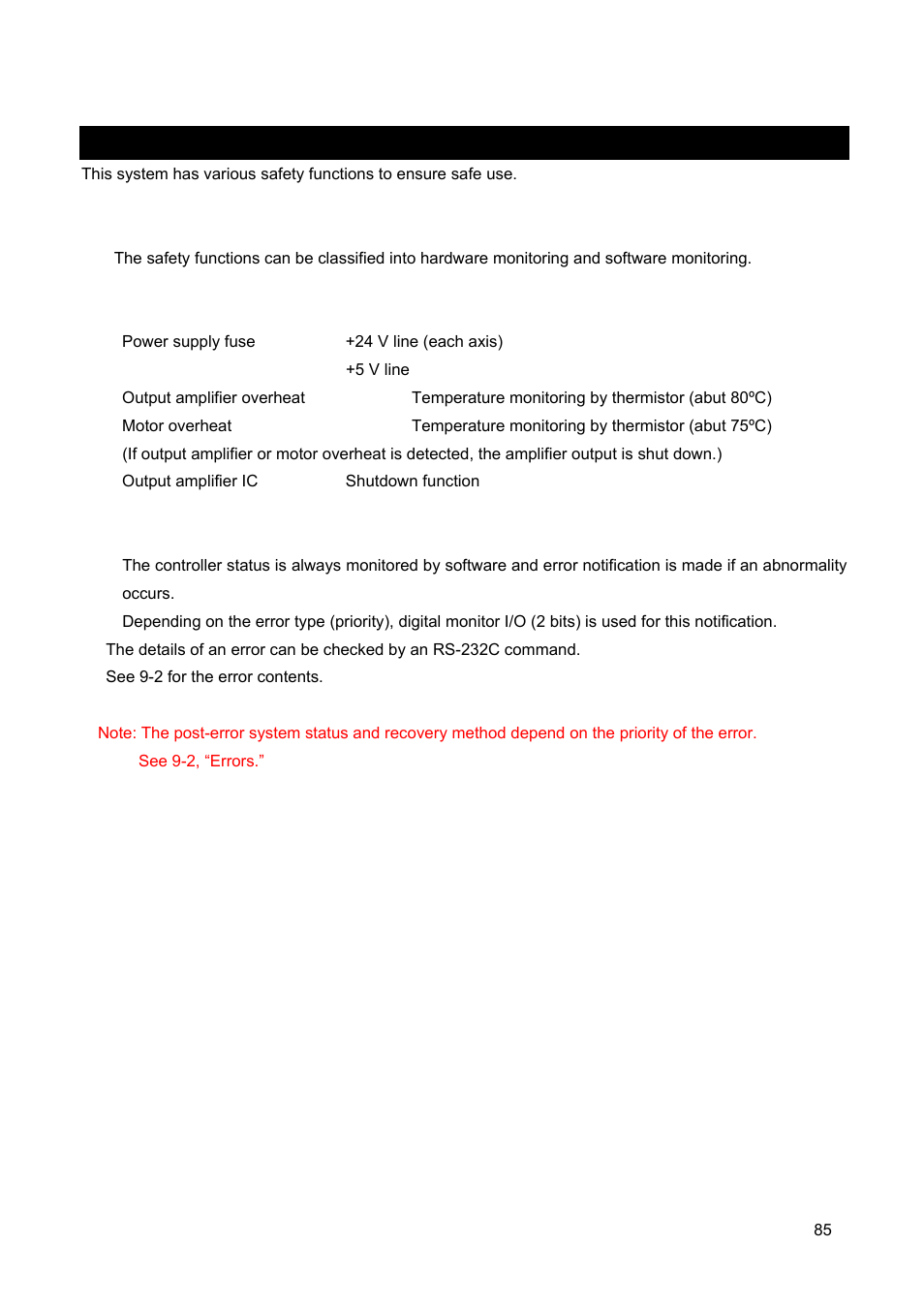 Safety functions | Canon GALVANO GC-251 User Manual | Page 85 / 88