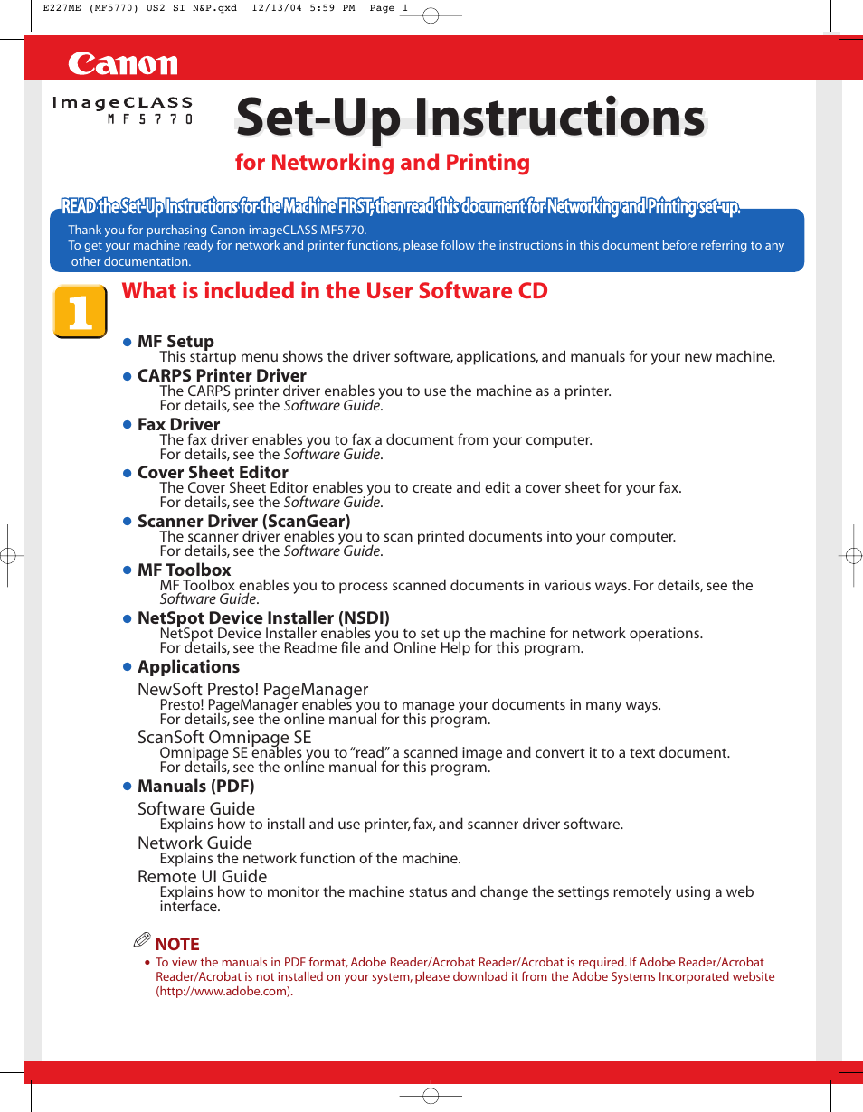 Canon ImageCLASS MF5770 User Manual | 8 pages
