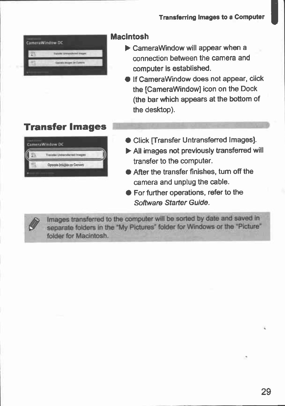 Transfer images | Canon A480 User Manual | Page 29 / 36