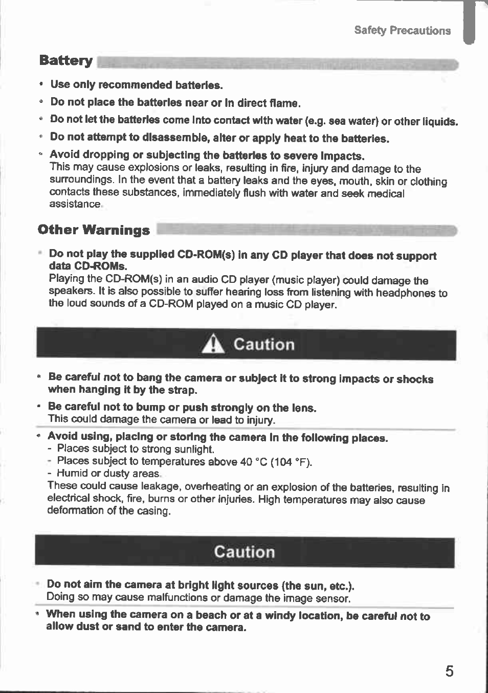 A caution, Caution | Canon A480 User Manual | Page 5 / 36