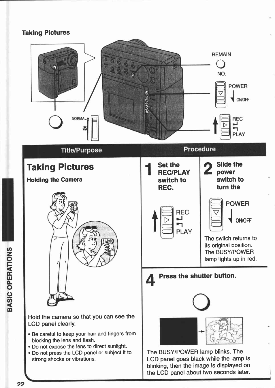 Taking pictures | Canon PowerShot 350 User Manual | Page 22 / 52