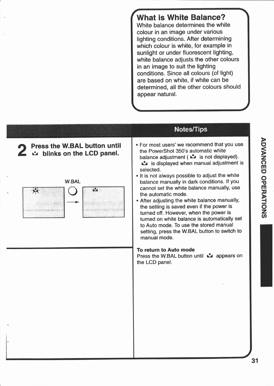 What is white baiance | Canon PowerShot 350 User Manual | Page 31 / 52
