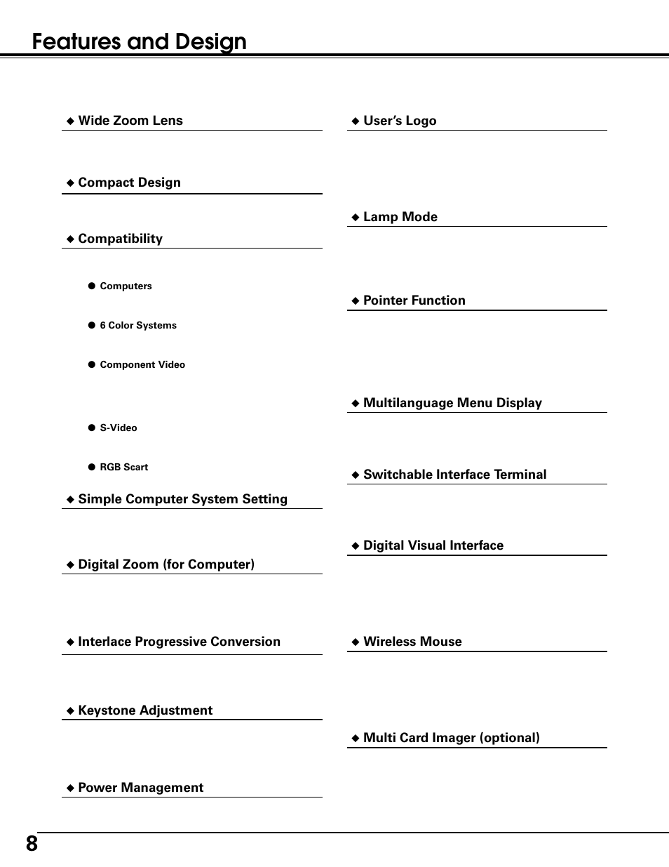 8features and design | Canon LV-7215 User Manual | Page 8 / 56