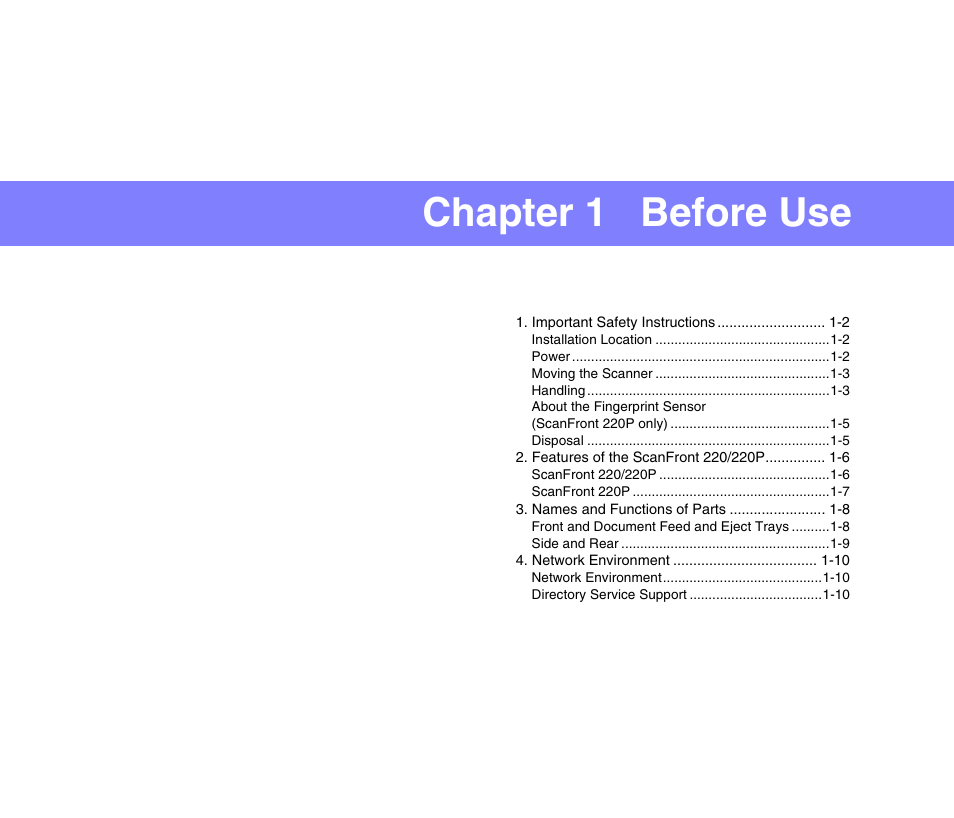 Chapter 1 before use | Canon SCANFRONT 220 User Manual | Page 10 / 156