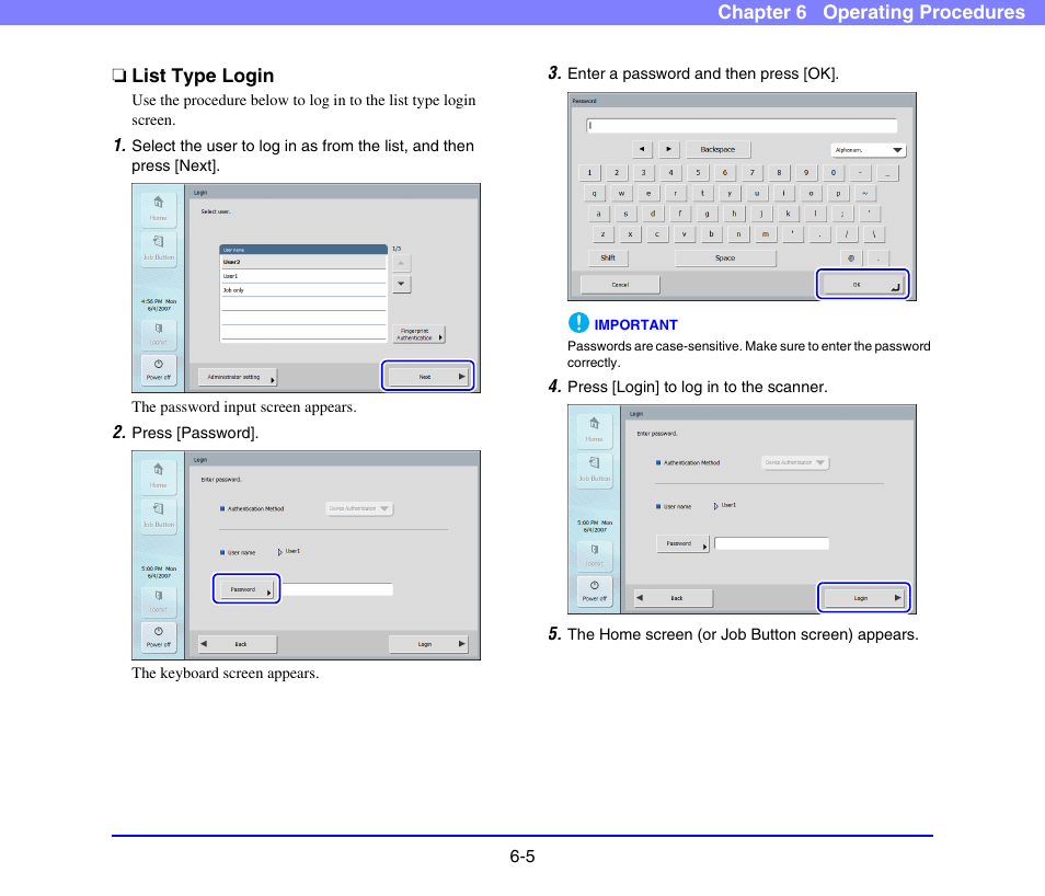 List type login, List type login -5 | Canon SCANFRONT 220 User Manual | Page 103 / 156