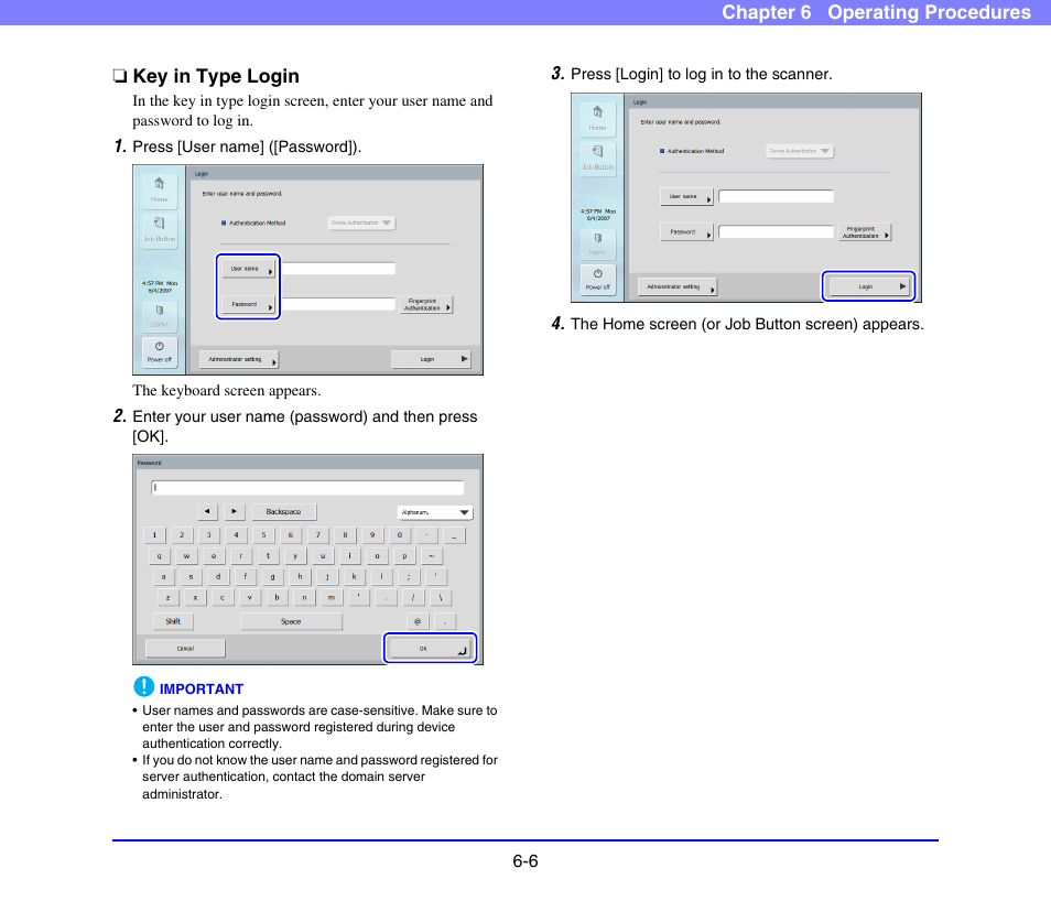 Key in type login, Key in type login -6 | Canon SCANFRONT 220 User Manual | Page 104 / 156