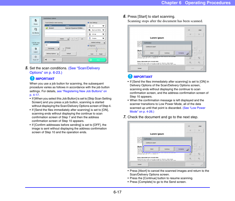 See p. 6-17.), Chapter 6 operating procedures | Canon SCANFRONT 220 User Manual | Page 115 / 156