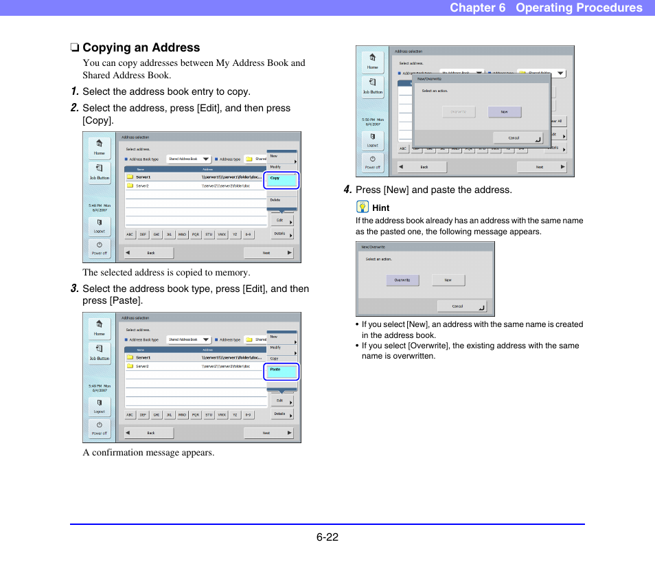 Copying an address, Copying an address -22 | Canon SCANFRONT 220 User Manual | Page 120 / 156