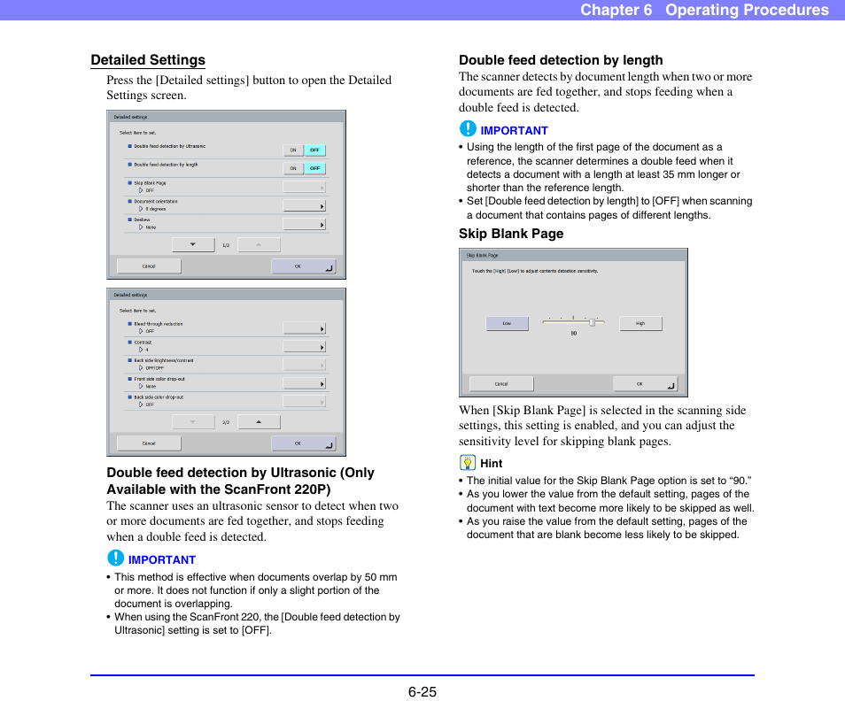 Detailed settings” on p. 6-25.), Chapter 6 operating procedures | Canon SCANFRONT 220 User Manual | Page 123 / 156