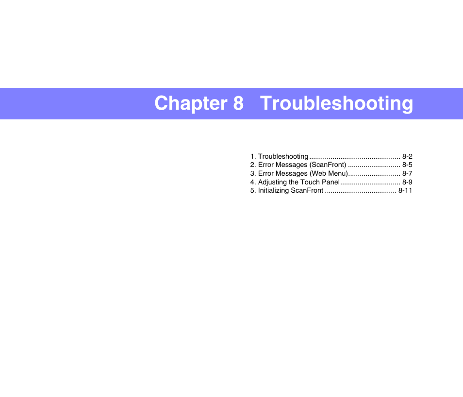 Chapter 8 troubleshooting | Canon SCANFRONT 220 User Manual | Page 138 / 156