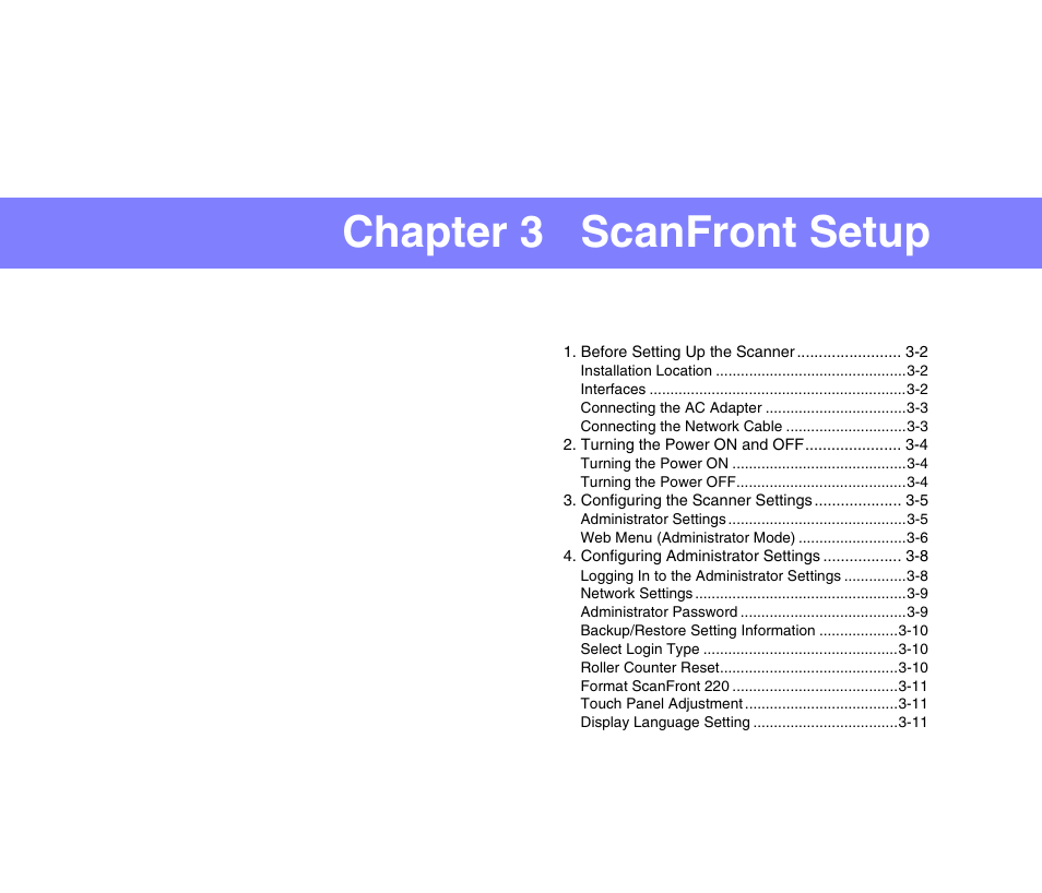 Chapter 3 scanfront setup | Canon SCANFRONT 220 User Manual | Page 32 / 156