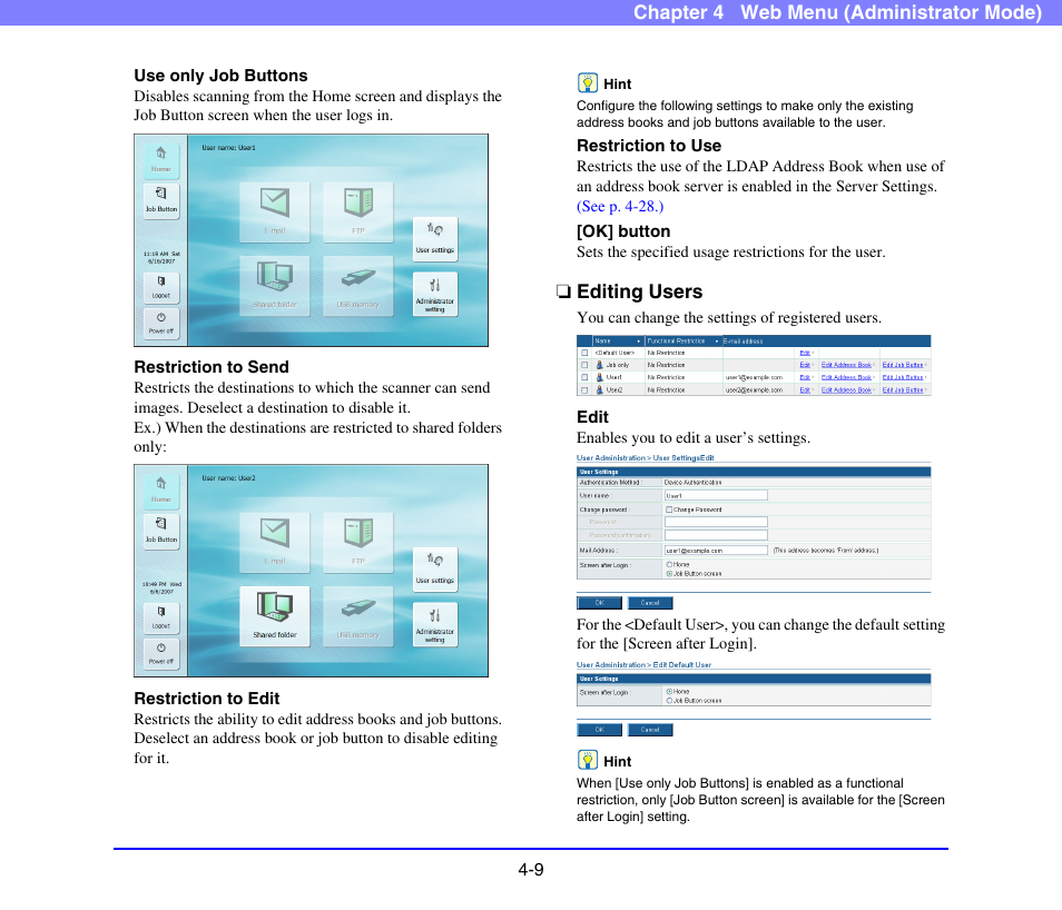 Editing users, Editing users -9, See p. 4-9) | Canon SCANFRONT 220 User Manual | Page 51 / 156