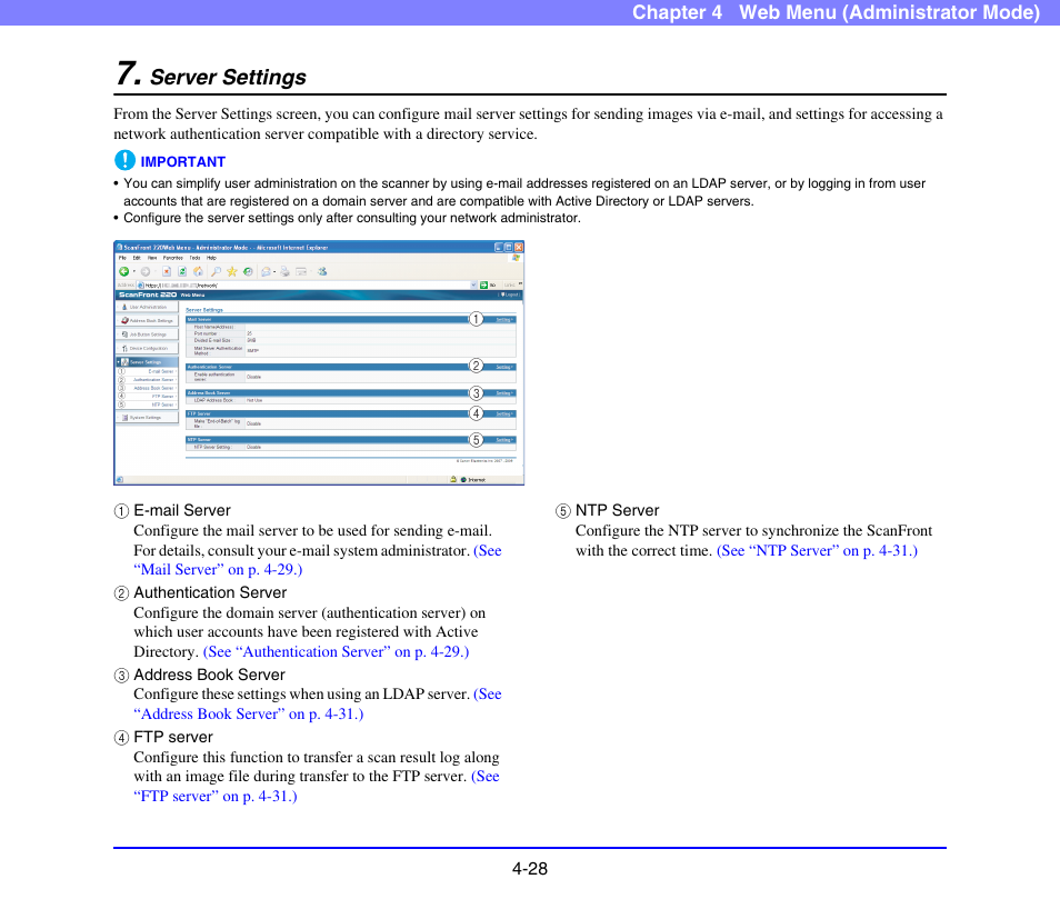 Server settings, Server settings -28, See “server settings” on p. 4-28.) | Canon SCANFRONT 220 User Manual | Page 70 / 156