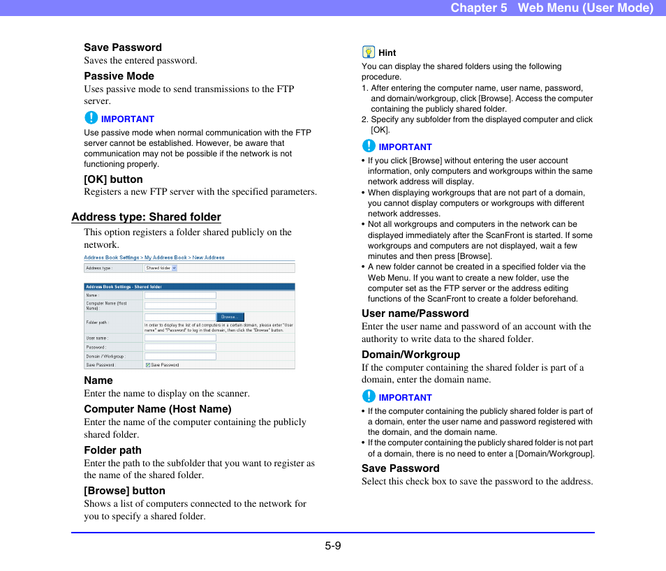 Chapter 5 web menu (user mode) | Canon SCANFRONT 220 User Manual | Page 87 / 156