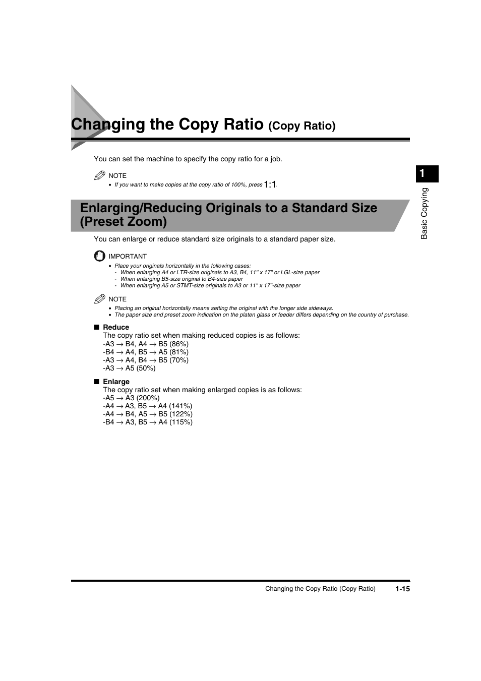 Changing the copy ratio (copy ratio), Changing the copy ratio (copy ratio) -15, Changing the copy ratio | Copy ratio) | Canon IR1600 User Manual | Page 21 / 70