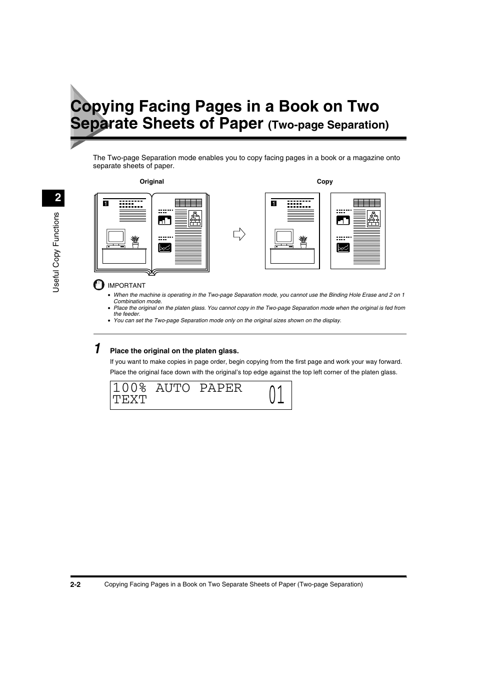 100% auto paper text, Two-page separation) | Canon IR1600 User Manual | Page 34 / 70