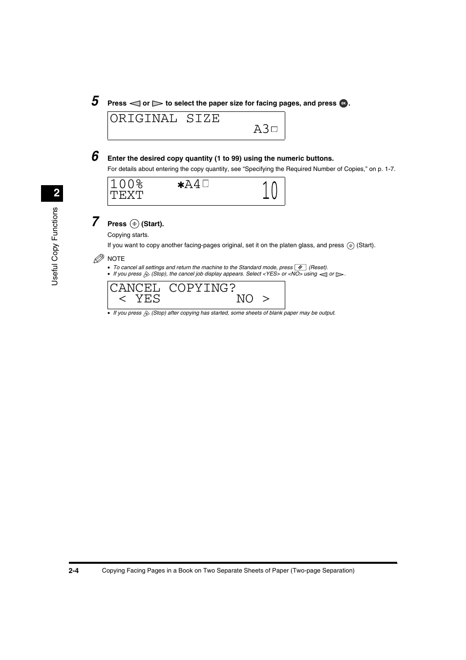 Original size a3 100, A4 text, Cancel copying? < yes no | Canon IR1600 User Manual | Page 36 / 70