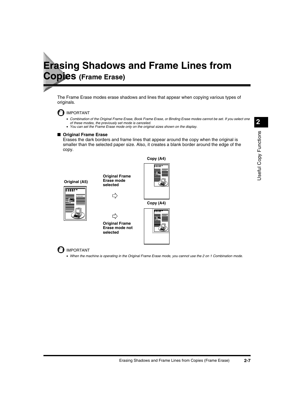 Erasing shadows and frame lines from copies, Frame erase) | Canon IR1600 User Manual | Page 39 / 70