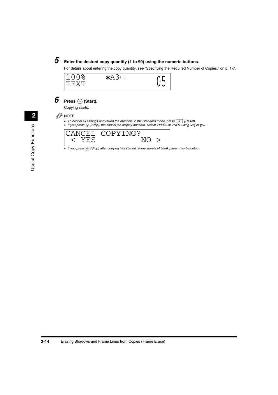 A3 text, Cancel copying? < yes no | Canon IR1600 User Manual | Page 46 / 70