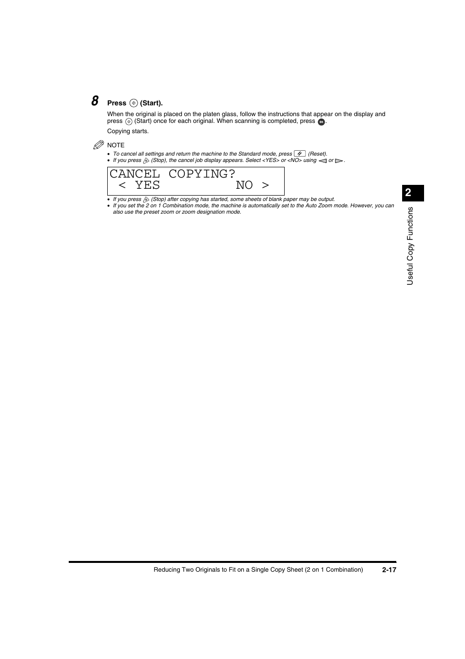 Cancel copying? < yes no | Canon IR1600 User Manual | Page 49 / 70