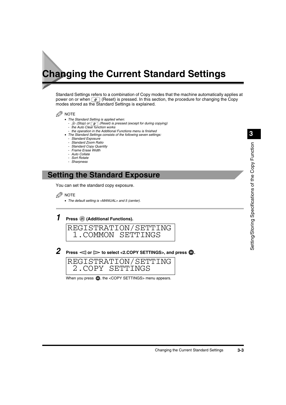Changing the current standard settings, Changing the current standard settings -3, Setting the standard exposure | Canon IR1600 User Manual | Page 53 / 70