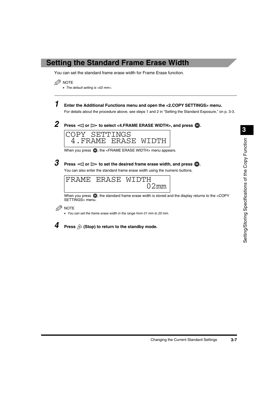 Setting the standard frame erase width | Canon IR1600 User Manual | Page 57 / 70