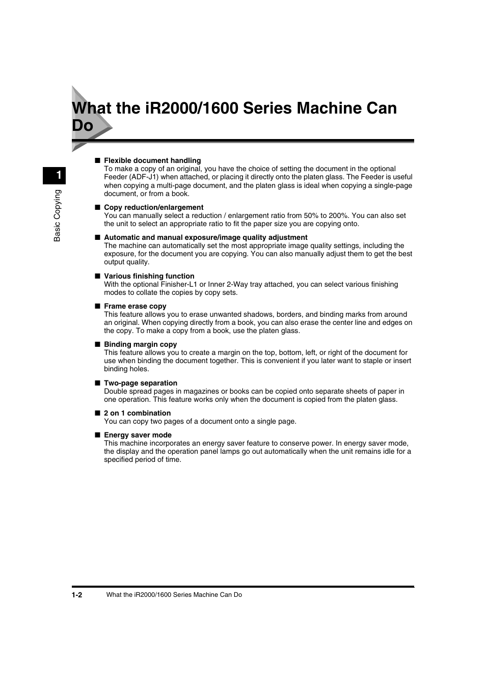 What the ir2000/1600 series machine can do, What the ir2000/1600 series machine can do -2 | Canon IR1600 User Manual | Page 8 / 70