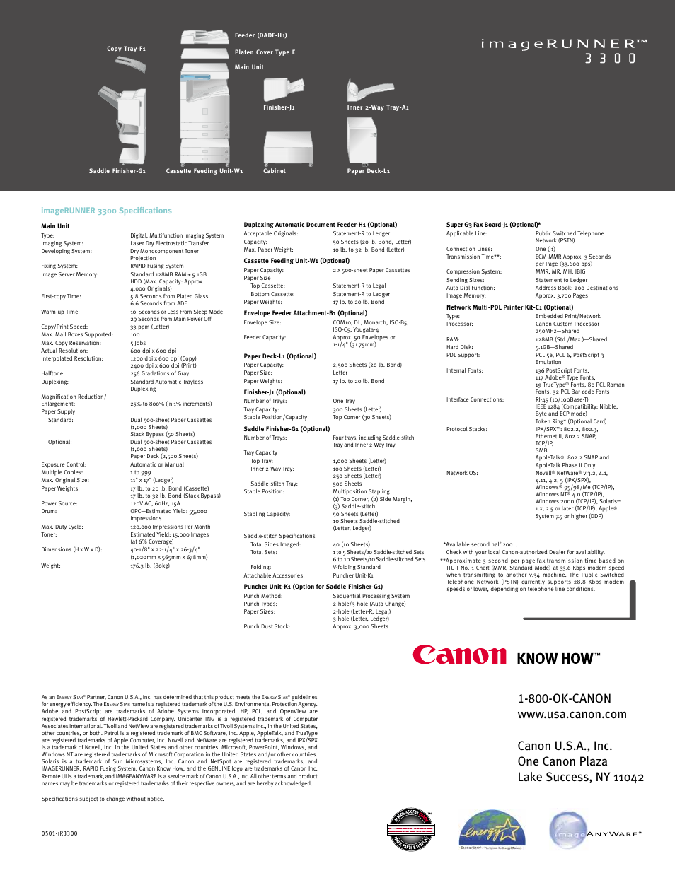 Imagerunner 3300 specifications | Canon 3300 User Manual | Page 8 / 8