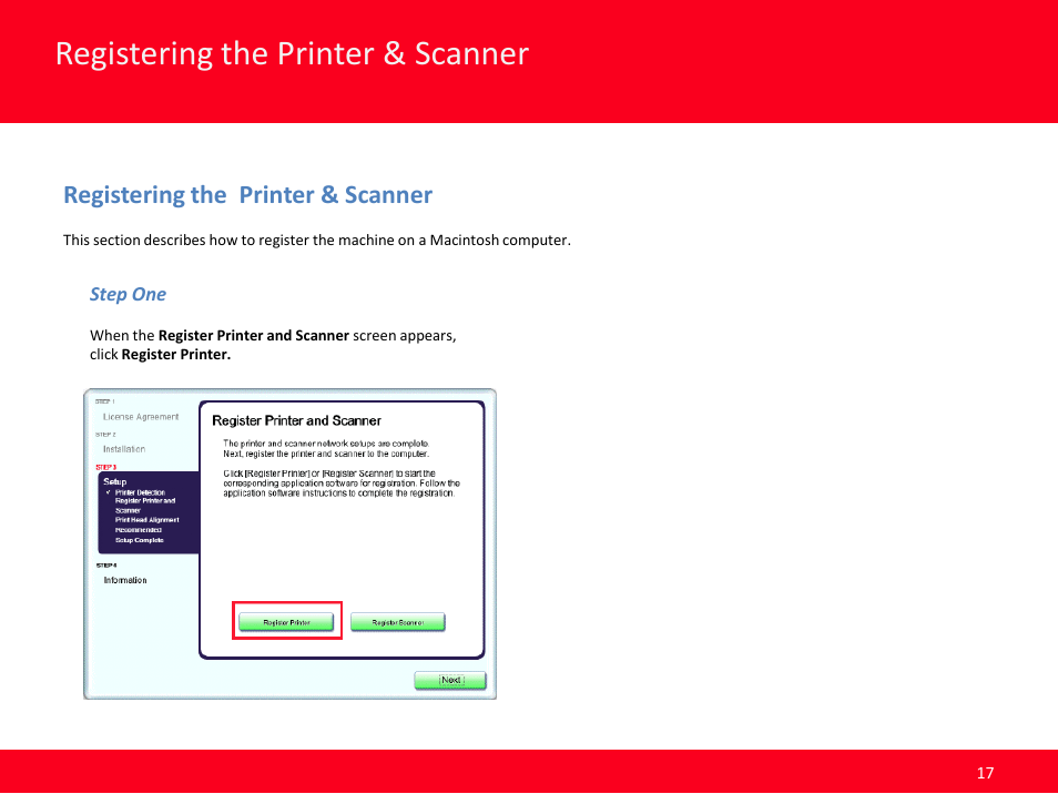 Registering the printer & scanner | Canon MX420 User Manual | Page 17 / 24