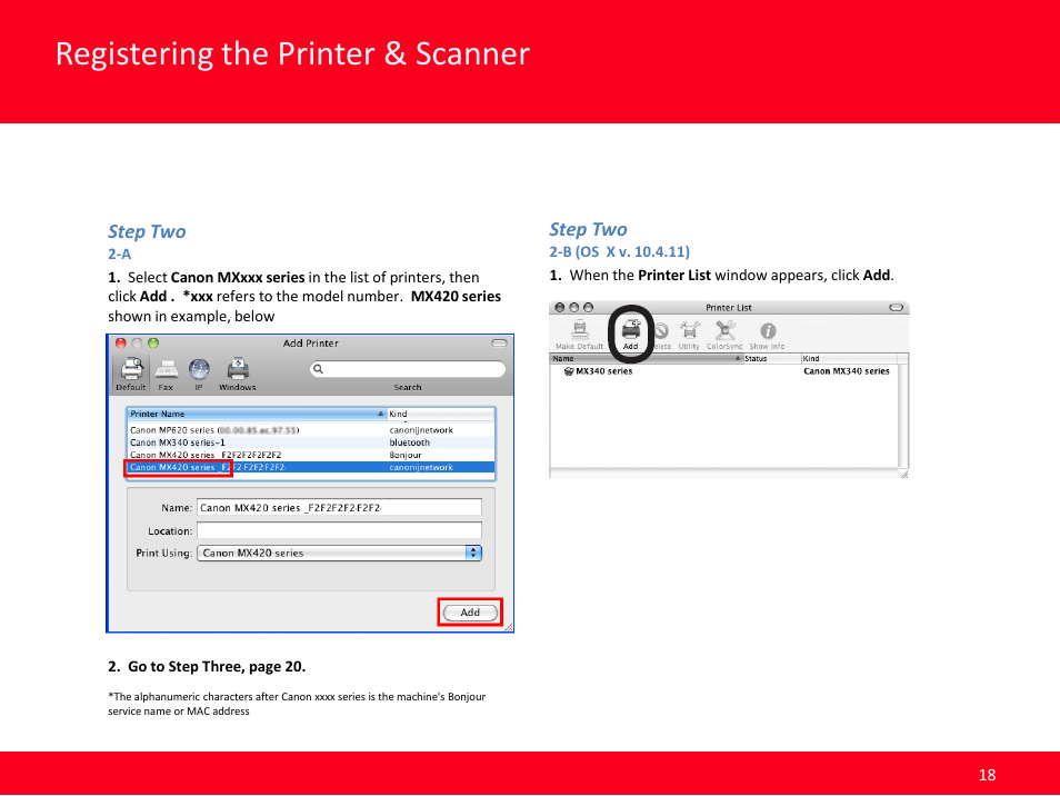 Registering the printer & scanner | Canon MX420 User Manual | Page 18 / 24