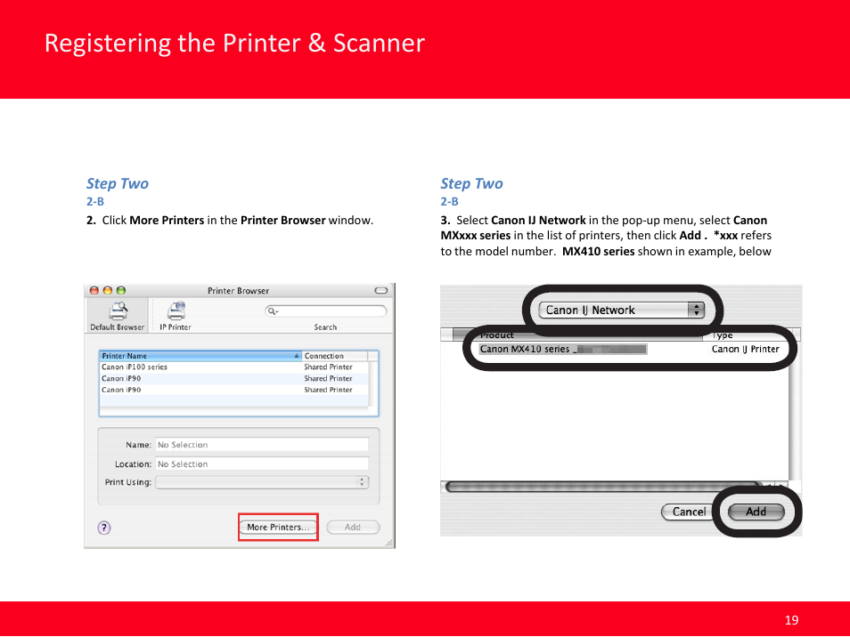 Registering the printer & scanner | Canon MX420 User Manual | Page 19 / 24