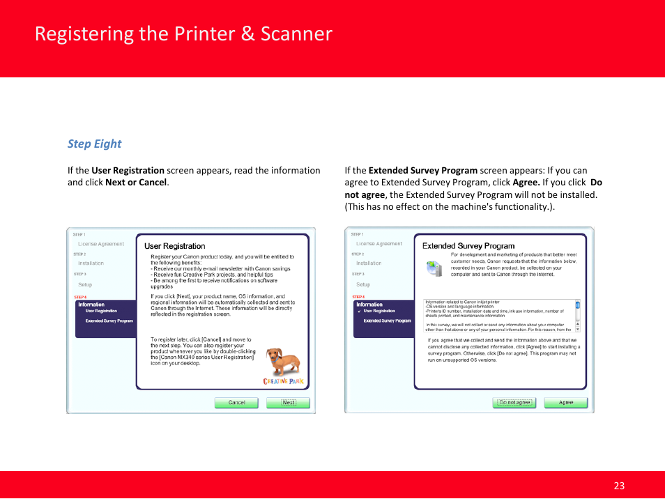 Registering the printer & scanner | Canon MX420 User Manual | Page 23 / 24