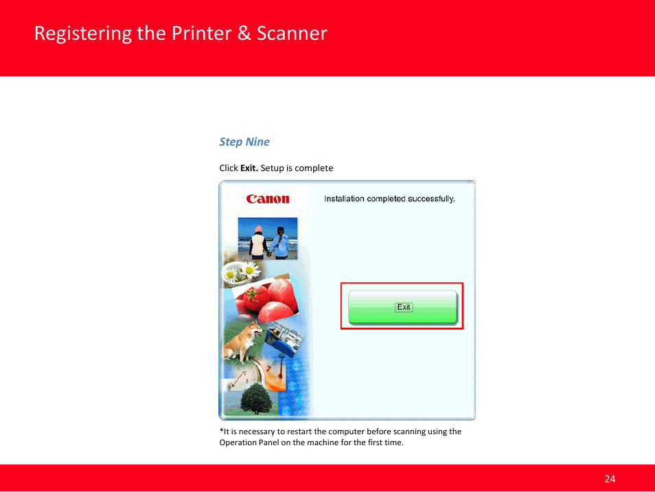 Registering the printer & scanner | Canon MX420 User Manual | Page 24 / 24