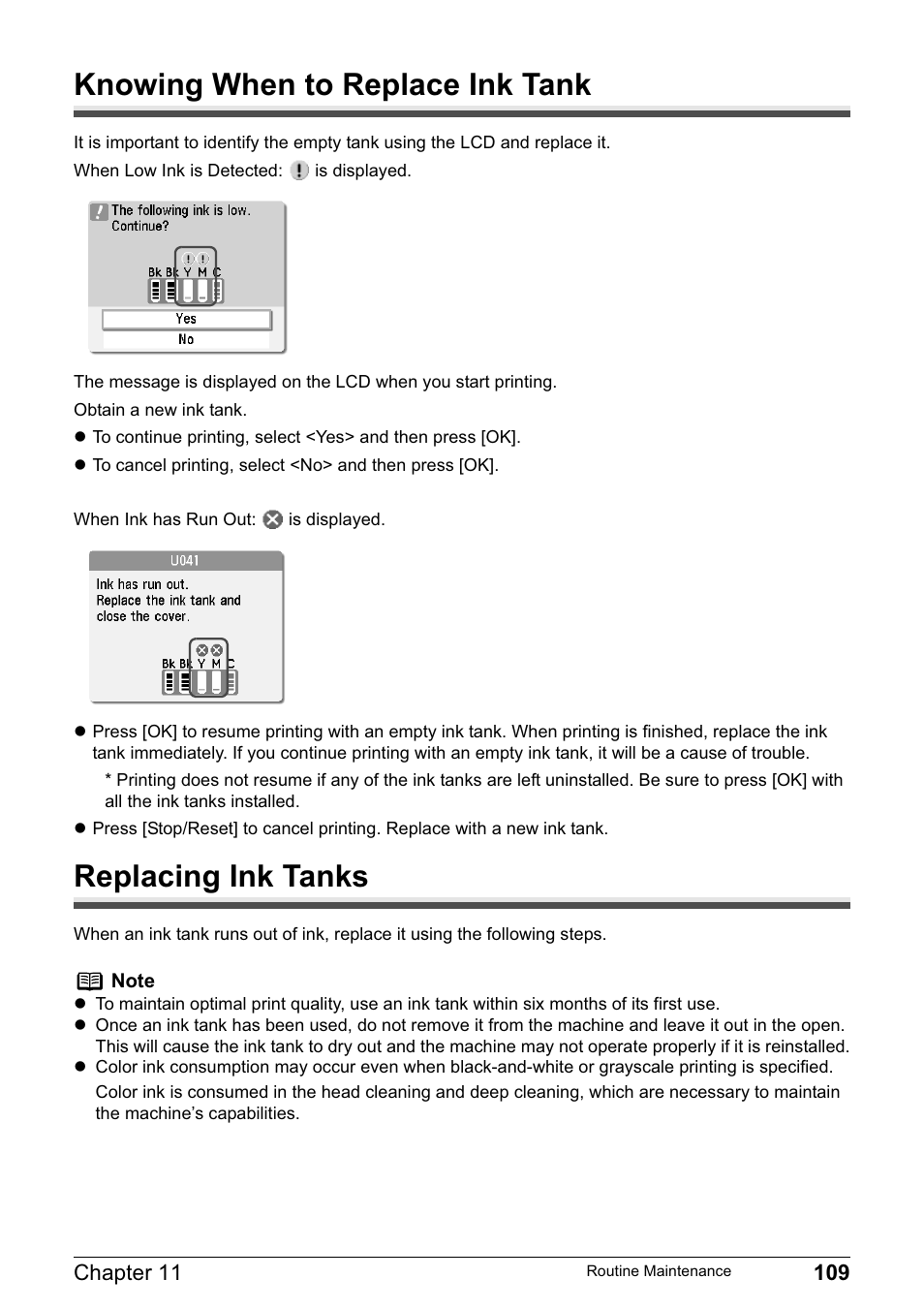 Knowing when to replace ink tank, Replacing ink tanks | Canon MP800R User Manual | Page 111 / 188