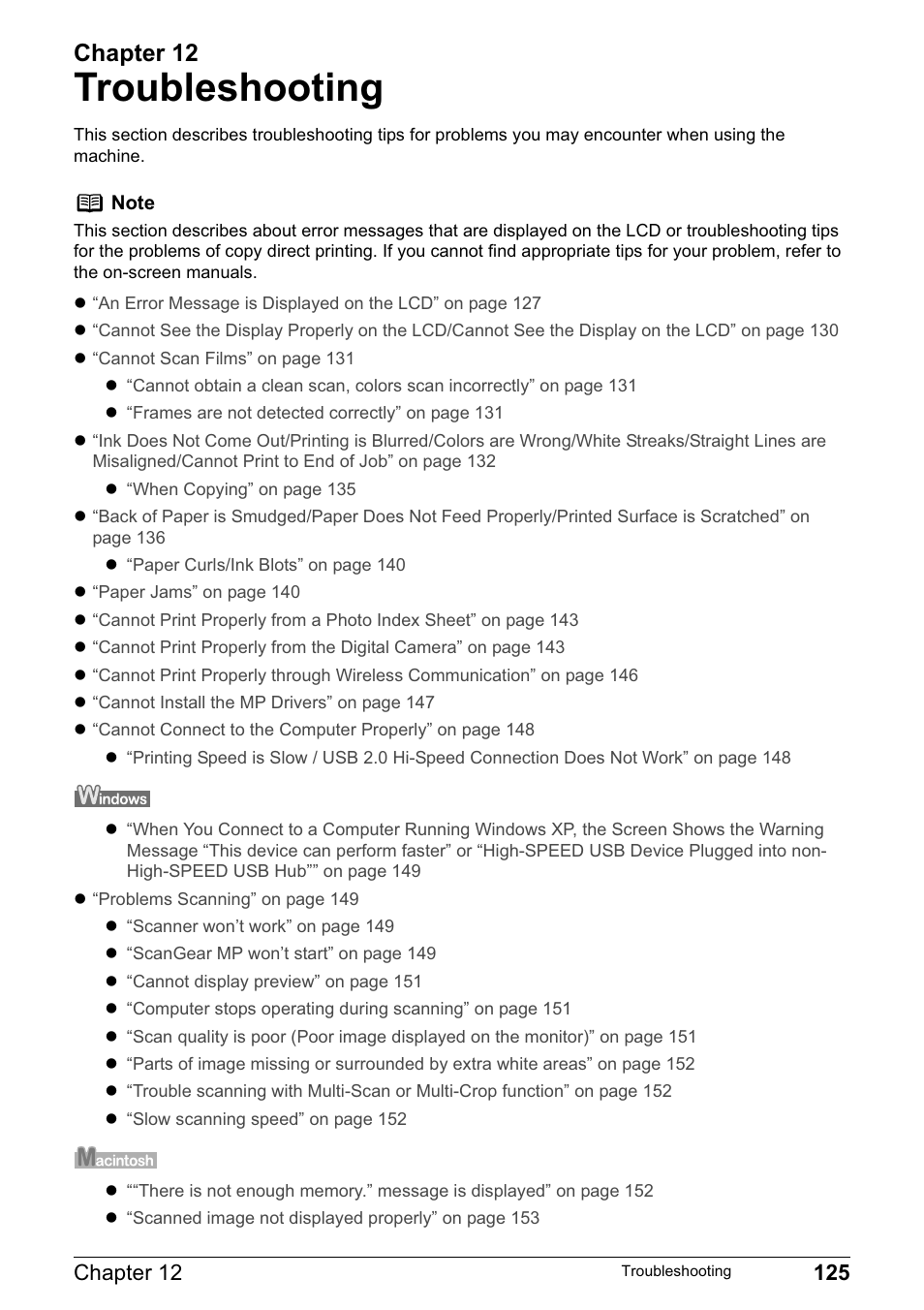 Troubleshooting, Chapter 12 | Canon MP800R User Manual | Page 127 / 188