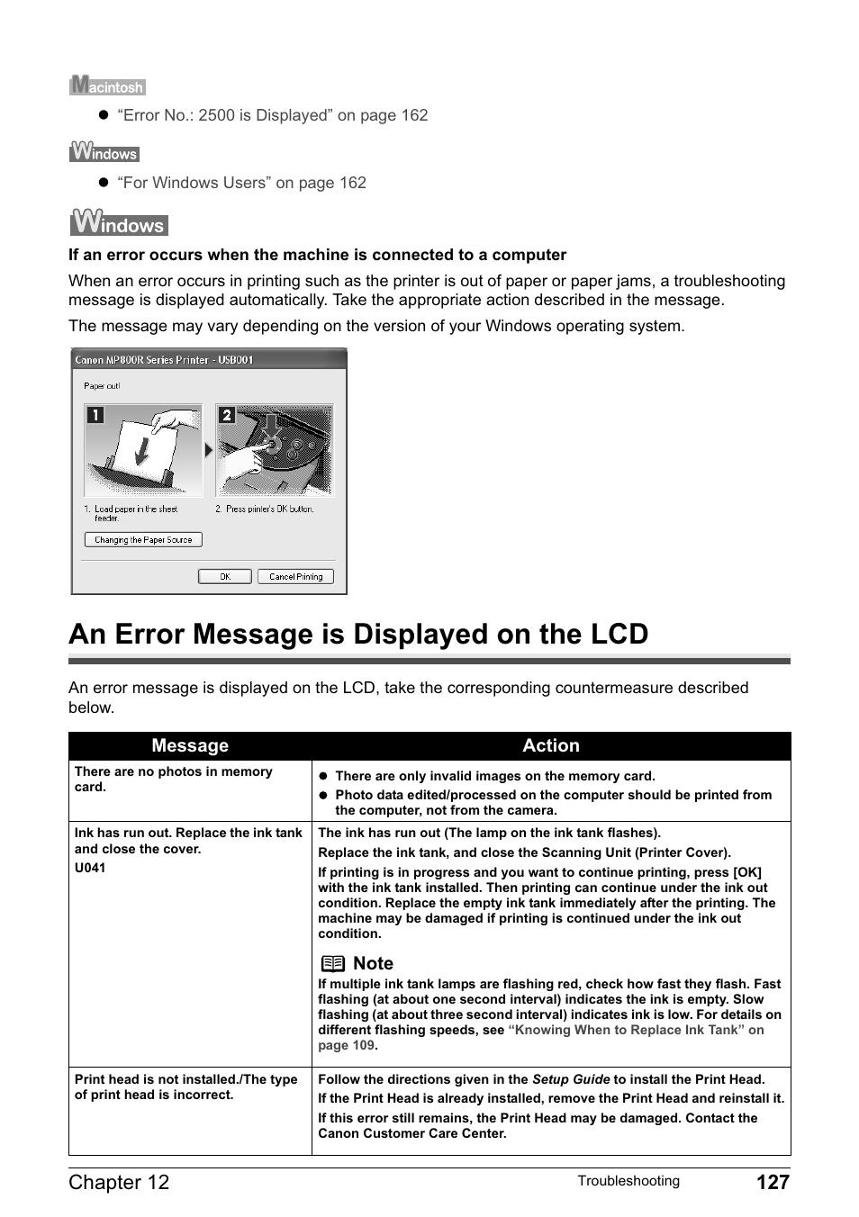 An error message is displayed on the lcd | Canon MP800R User Manual | Page 129 / 188