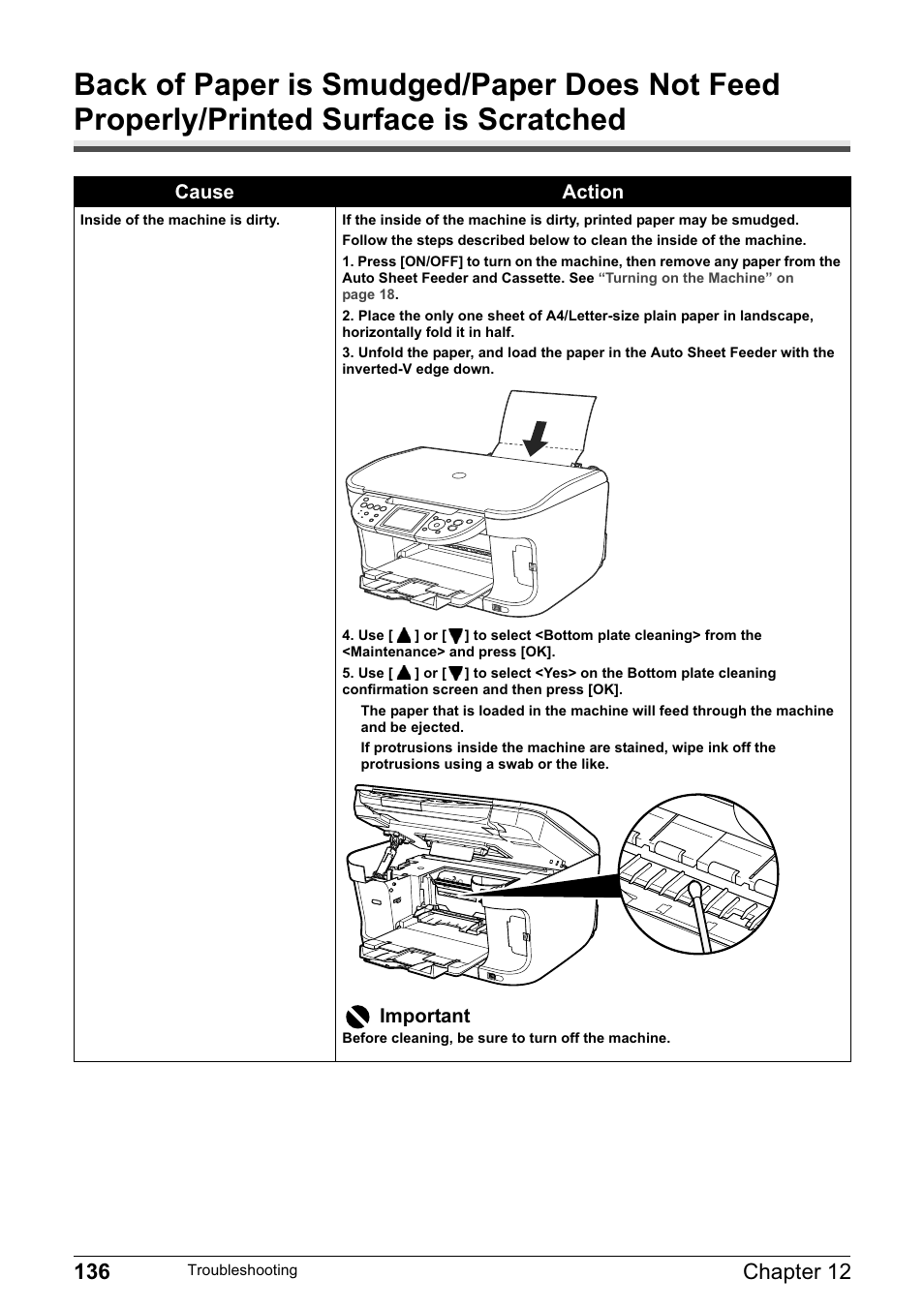 Cause action, Important | Canon MP800R User Manual | Page 138 / 188