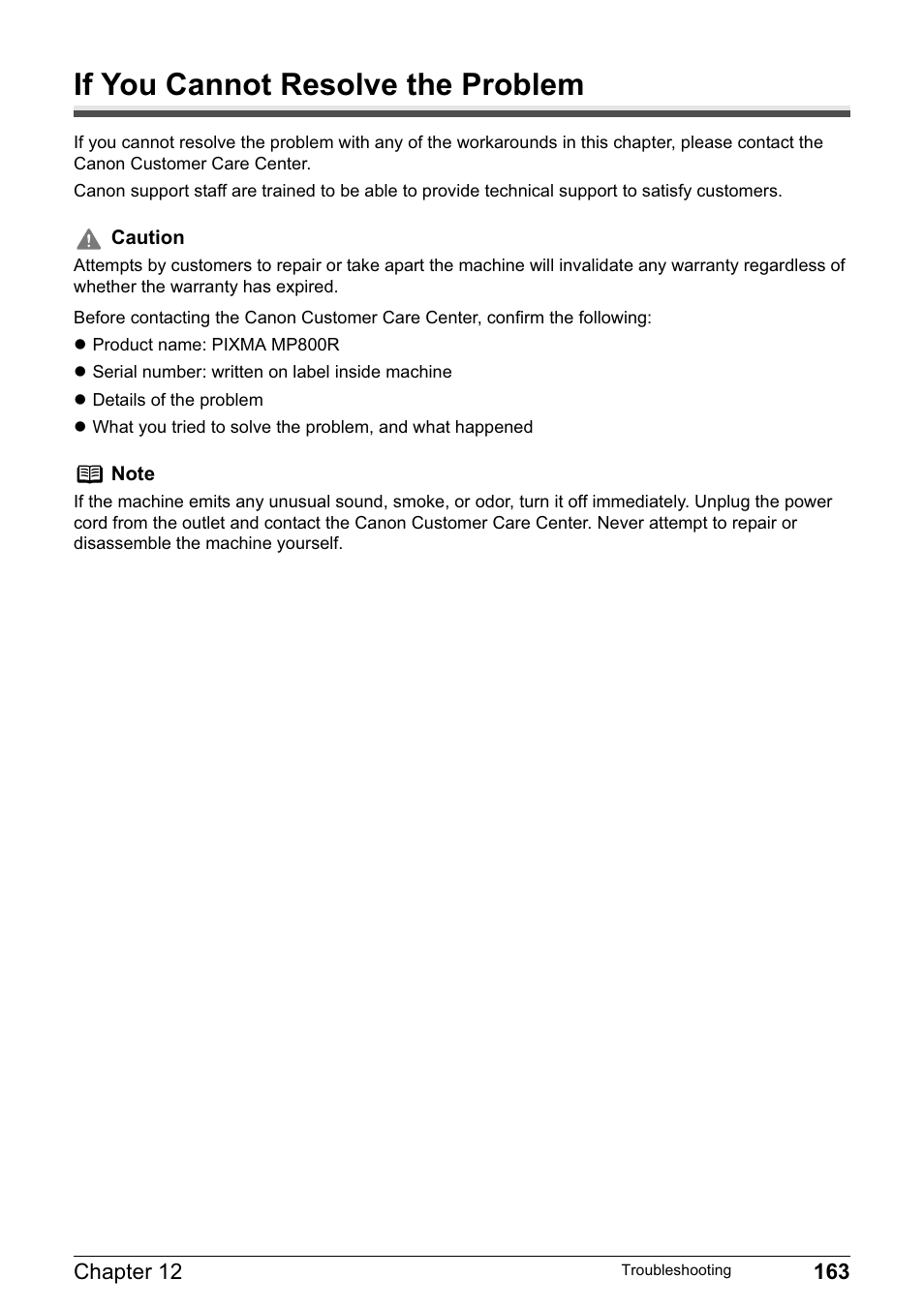 If you cannot resolve the problem | Canon MP800R User Manual | Page 165 / 188