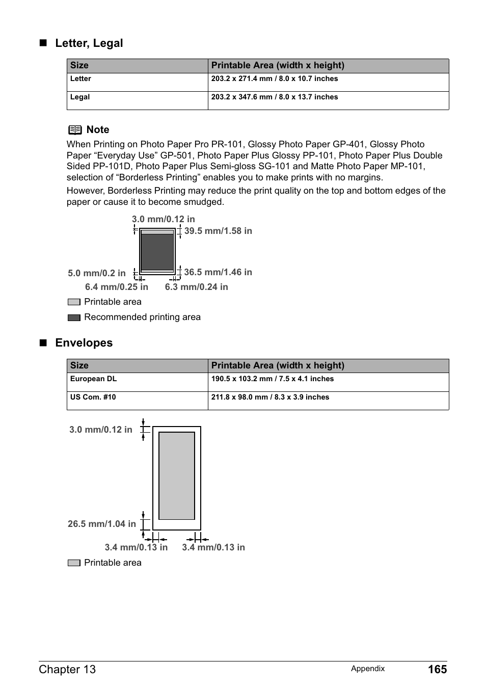 Letter, legal  envelopes | Canon MP800R User Manual | Page 167 / 188