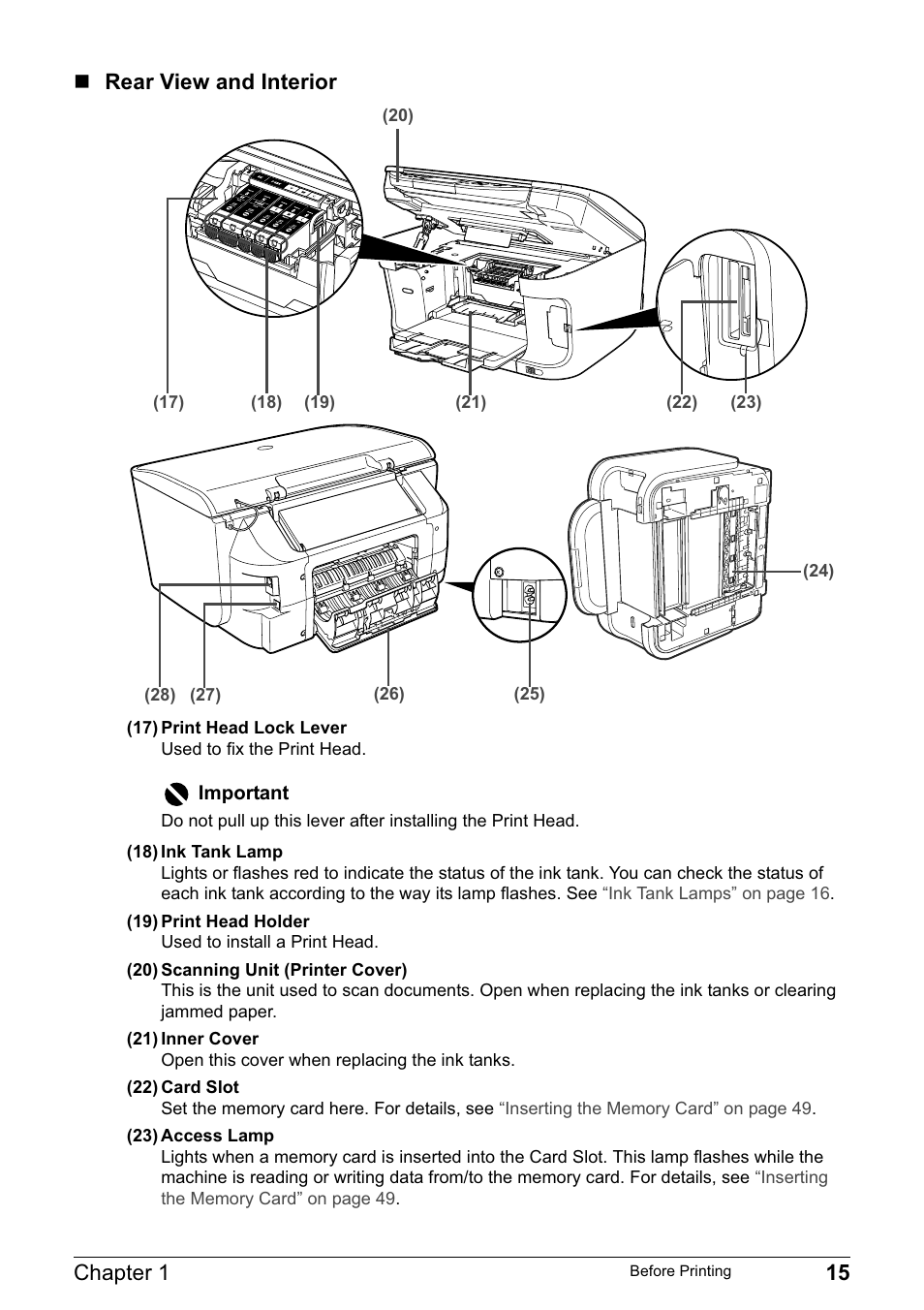 Chapter 1 15, Rear view and interior | Canon MP800R User Manual | Page 17 / 188