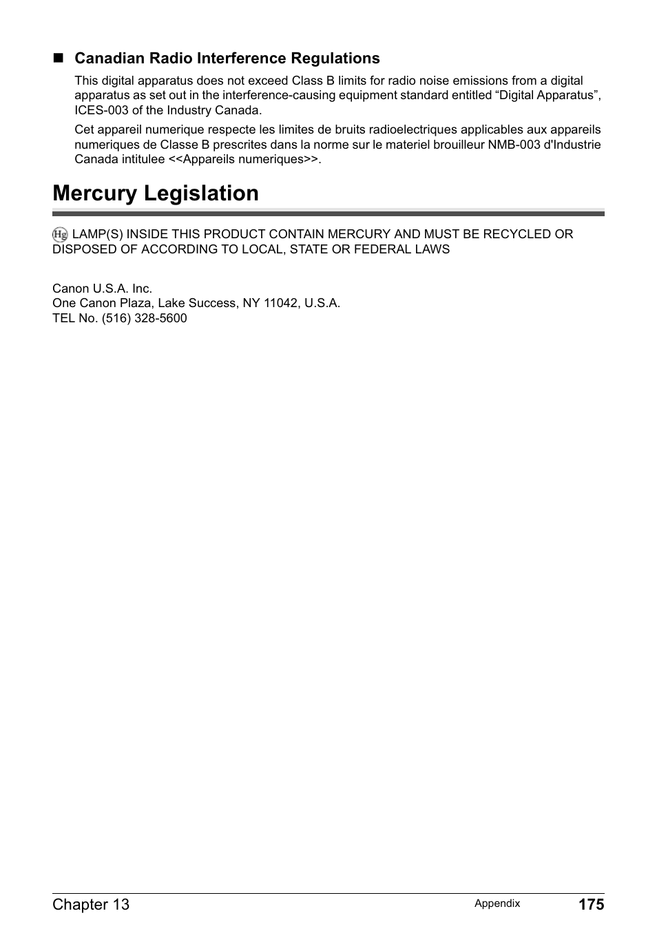 Mercury legislation | Canon MP800R User Manual | Page 177 / 188